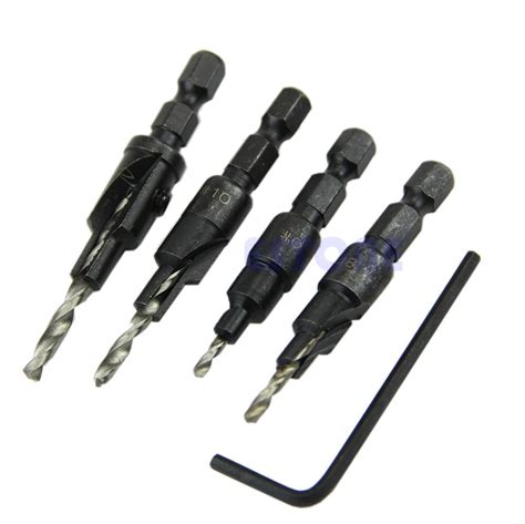 4X HSS Countersink Drill Bit Set 6 8 10 12 Quick Change Hex Shank