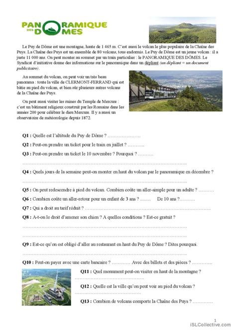 Le Panoramique des Dômes un train v English ESL worksheets pdf doc