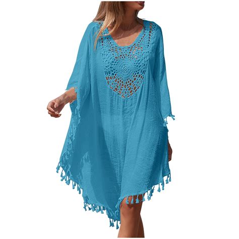 APEXFWDT Women S Cover Up Hollow Out Tassel Swimsuit Sleeve Bikini Cover Up Beach Bathing