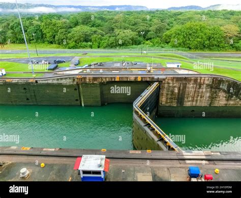 View of Panama Canal from cruise ship at Panama Stock Photo - Alamy