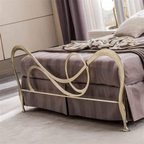 Italian Champagne Leaf Ornate Wrought Iron Bed With Footboard