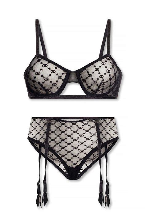 Gucci Gg Star Embroidered Tulle Lingerie Set In Black Lyst