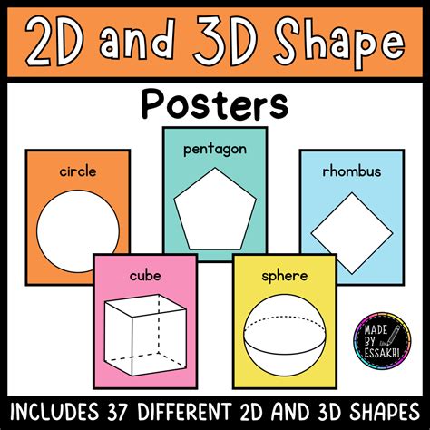 3d Shape Posters Flashcards Classroom Decor For Shape Recognition B W