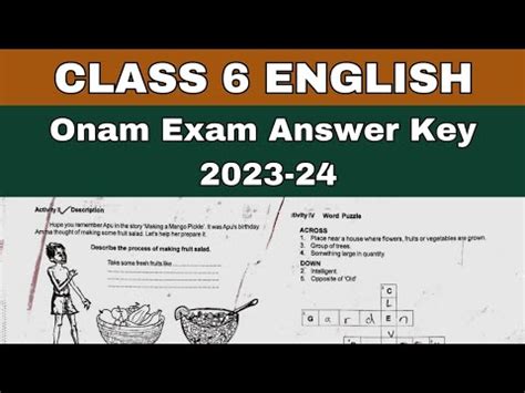 Class English Onam Exam Question Paper Answer Key Std Onam