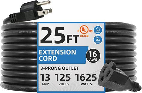 Toocust 25ft Heavy Duty Outdoor Extension Cord 3 Prong 16awg