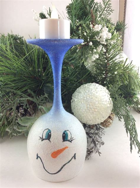 Wine Glass Candle Holders Snowman Candle Holder Hand Painted Candle