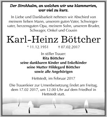 Traueranzeigen von Karl Heinz Böttcher abschied nehmen de