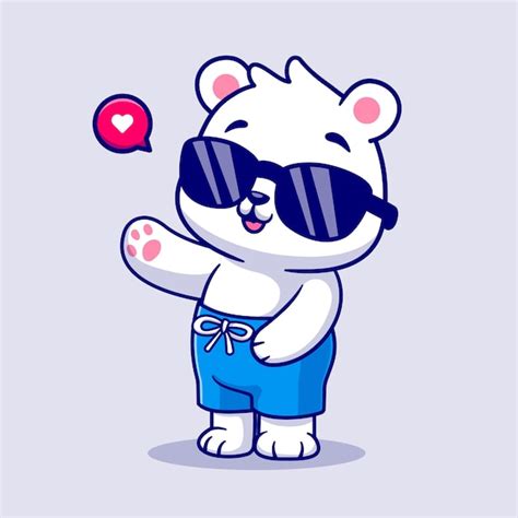 Lindo Oso Polar Verano Agitando La Mano Dibujos Animados Vector Icono