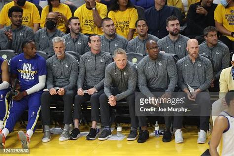 Golden State Warriors coaching staff looks on during Game Five of the... News Photo - Getty Images