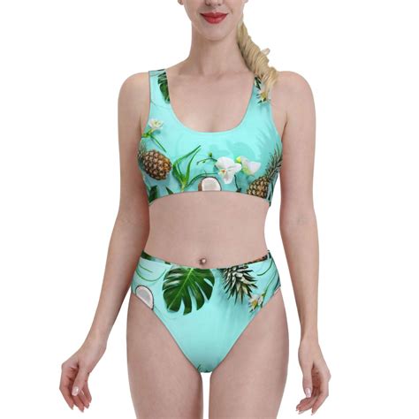 Bixox Tropical Pineapple Pattern Two Piece Sports Bikini With U Shaped