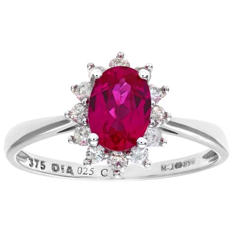 SPARKLD 9ct White Gold Round Brilliant 0 25ct Ruby And Diamond Oval