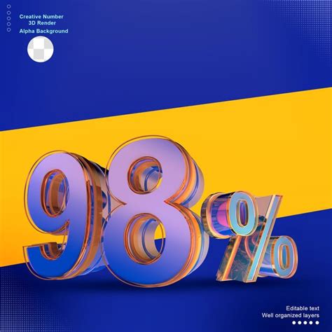 Premium Psd Blue 3d Number 98 Percentage