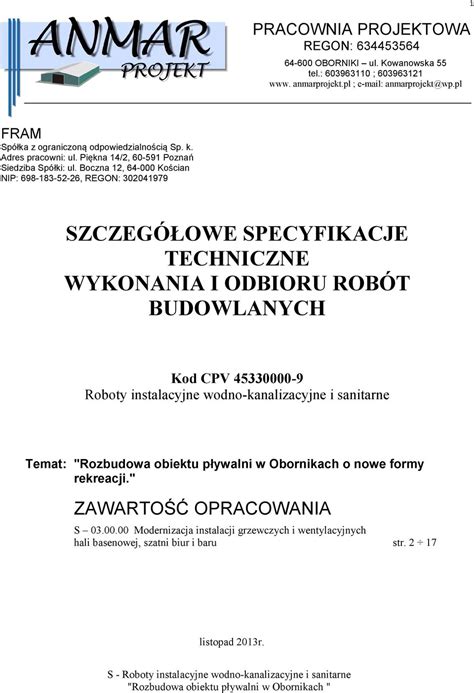 Szczeg Owe Specyfikacje Techniczne Wykonania I Odbioru Rob T