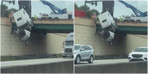 Un Camión Queda Colgando De Un Puente En El Sur De La Florida