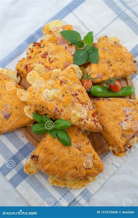 Savory Cheese Muffins With Basil And Sun Dried Tomato Stock Photo