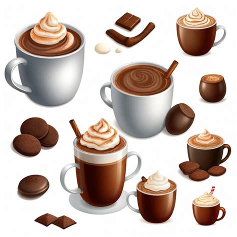 Hot Cocoa Vector Set White Background Isolated A High Premium AI Generated Vector