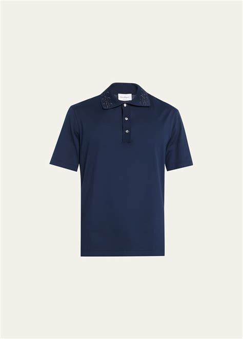 Ferragamo Mens Polo Shirt With Gancini Collar Bergdorf Goodman