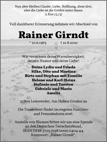 Traueranzeigen Von Rainer Girndt Trauer Gedenken