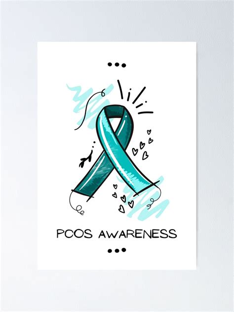 Pcos Awareness Teal Ribbon Hand Scribbles Seamless Pattern