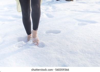 Girl Barefoot On White Cold Snow Stock Photo 560359351 | Shutterstock