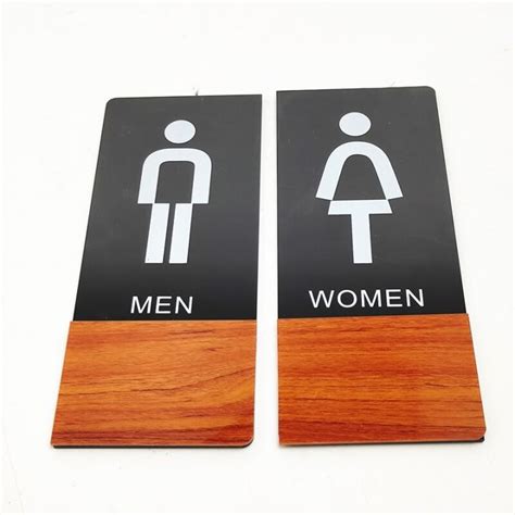 Acrylic Wood Grain Toilet Sign Prompt Men Women Wc Restroom Signs