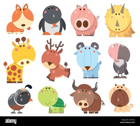 Vector illustration of Animals cartoons collection. funny animals. Cute animals Stock Vector ...