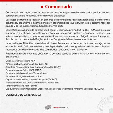 Congreso del Perú on Twitter CongresoInforma I Comunicamos a la