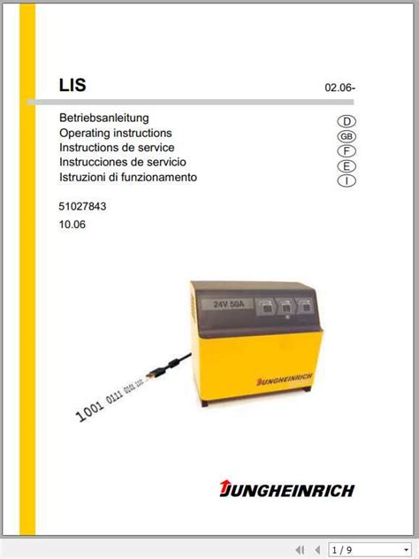 Jungheinrich Forklift LIS Operating Instructions Auto Repair Manual