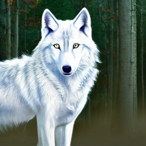 Prompthunt White Wolf With Blue Eyes In The Autumn Forest Blue Eyes