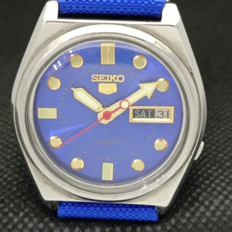 Seiko Automatic A Vintage Japan Mens Day Date Blue Watch