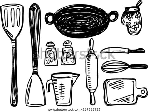 Kitchen Tool Collection Vector Silhouette Stock Vector Royalty Free 219863935 Shutterstock