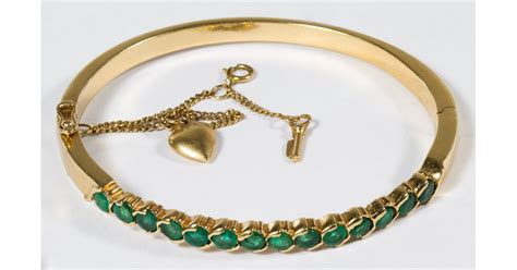 Lot 84 14k Gold And Emerald Hinged Bangle Bracelet Leonard Auction