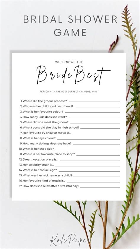 Who Knows The Bride Best Bridal Shower Game Wedding Shower Etsy