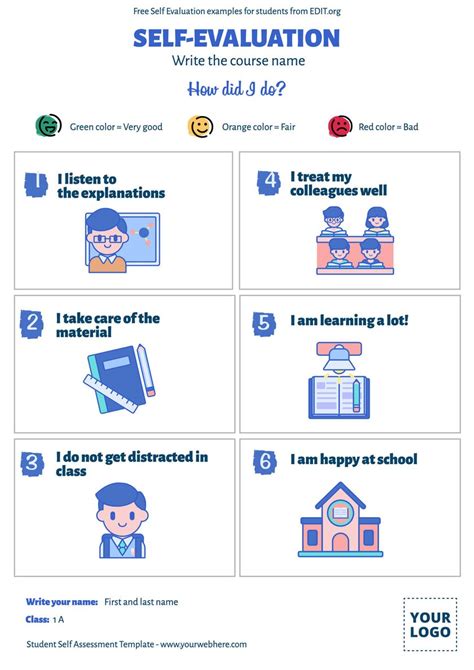 Editable Student Self Assessment Templates