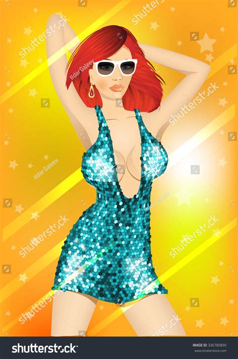 Portrait Sexy Beautiful Lady Sunglasses Night Stock Vector Royalty