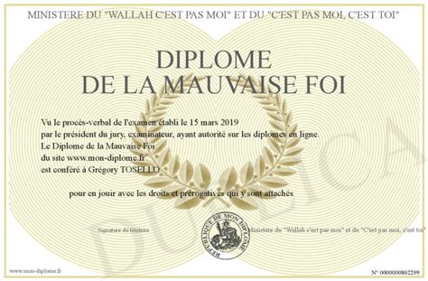 Diplome De La Mauvaise Foi