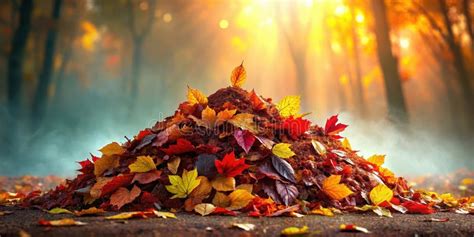 autumnal pile  colorful leaves  vibrant mound  fall foliage