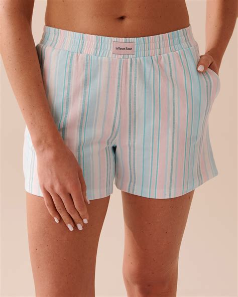 Striped Cotton Pajama Shorts Pastel Stripes La Vie En Rose