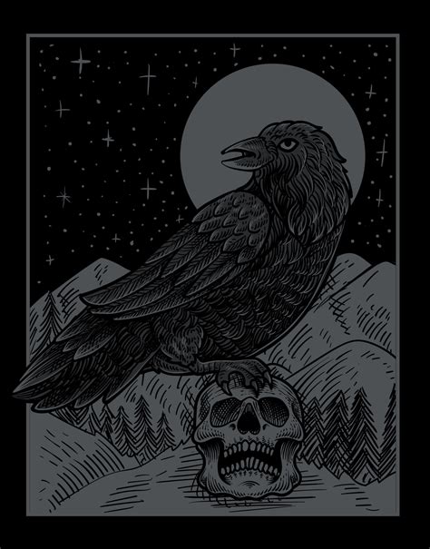 illustration vintage scary crow with engraving style 4725008 Vector Art ...