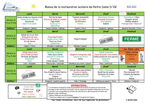 Notre Dame D O Restaurant Scolaire Les Menus Du Mois De Mai