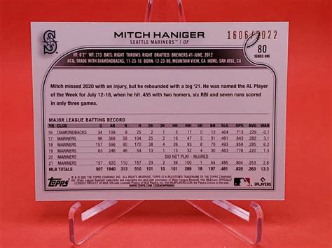 Mitch Haniger 2022 Topps Series 1 80 Gold Parallel 1606 2022 Seattle