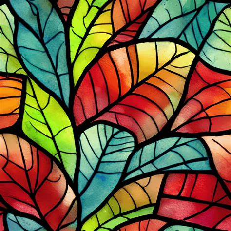 Beautiful Modern Leaves Stained Glass Panel Painting · Creative Fabrica