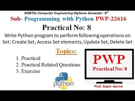 Python Practical 8 Perform Operations On Set MSBTE PWP 22616