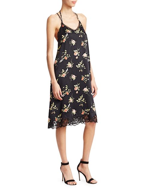 R13 Womens Floral Lace Up Back Silk Slip Dress Black Floral In Black