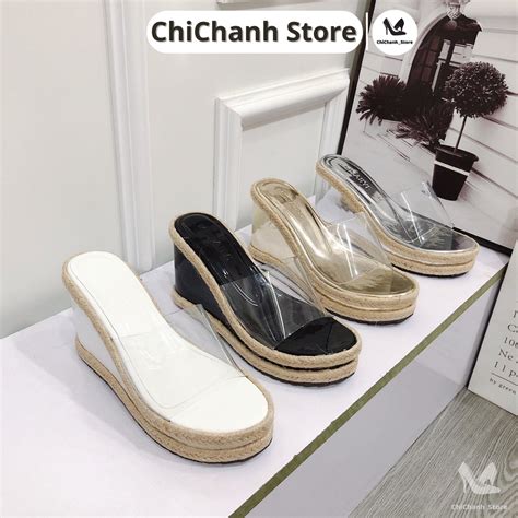 Dép xuồng viền cói HOT đế xuồng cao 10p quai ngang mềm lên chân tôn dáng chi chanh store G49