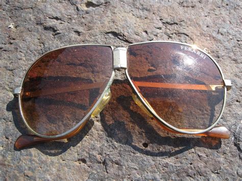 Vintage Ferrari Folding Aviator Sunglasses 80s Gold Eyewear