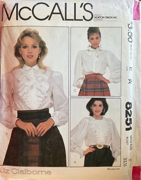 WORLDWIDE SHIPPING McCall S 8251 Sewing Pattern Copyright 1982