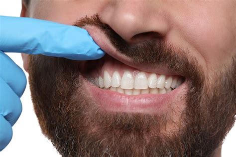 Man Showing Healthy Gums On White Background Closeup Stock Image