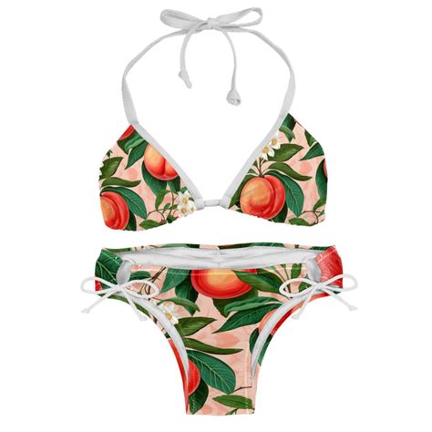 Peach Swimsuit Women Bikini Set With Detachable Sponge Adjustable Strap Two Pack Ideal For