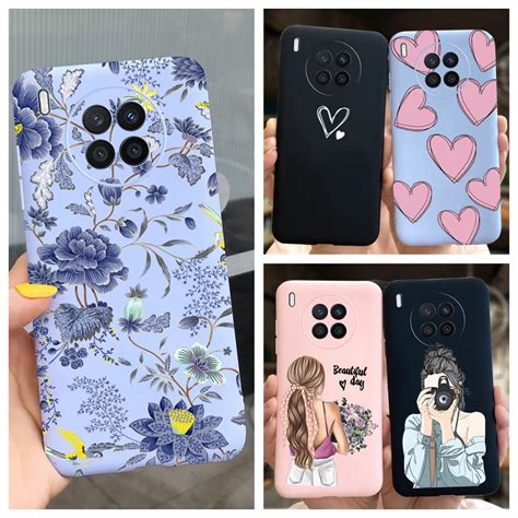 For Huawei Nova 8i 4g Case Beautiful Girl Blue Peony Flowers Pattern Candy Silicone Fundas Cover